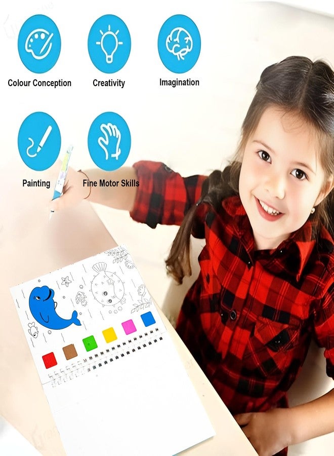 Wishkey Water Colour Paint Set Notebook Pack of 4 for Kids Age 4+ | Magic Water Painting Book with Brush | Reusable Coloring Book for Toddlers | Unicorn, Dinosaur, Forest Animals & Underwater World - Image 3